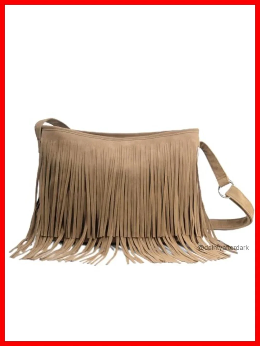 Faux Suede Leather Tassel Hobo Crossbody Shoulder Bag with Adjustable Strap